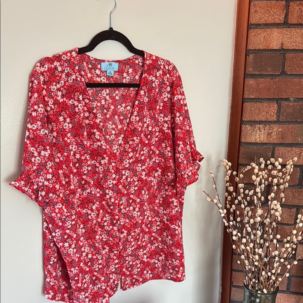 CeCe Red Floral Women's Blouse